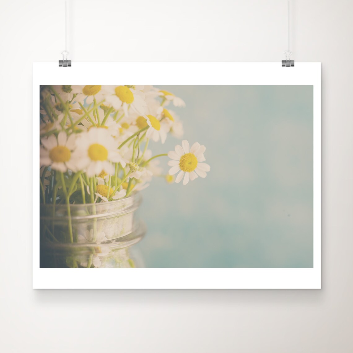 White Daisy Bouquet in Mason Jar Farmhouse Floral Photo Print