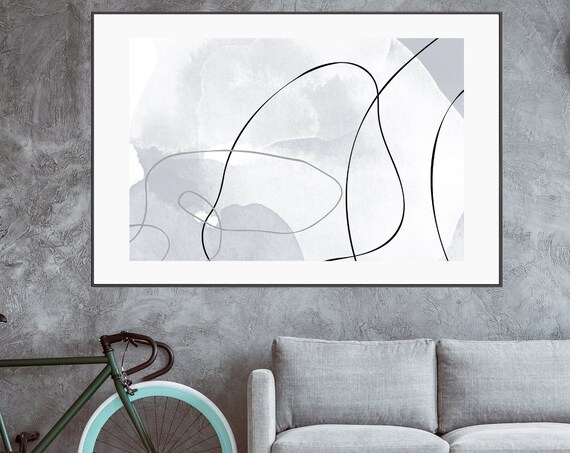 Grey Abstract Wall Art Grey And White Watercolour Shapes Wall Art Geometric Hallway Print Living Room Decor Large Wall Art