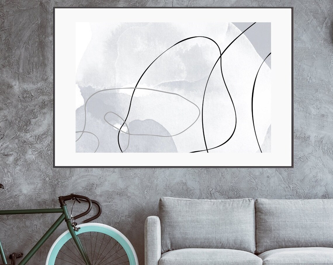 Grey White Abstract Flowing Line Loops Minimalist Art Poster