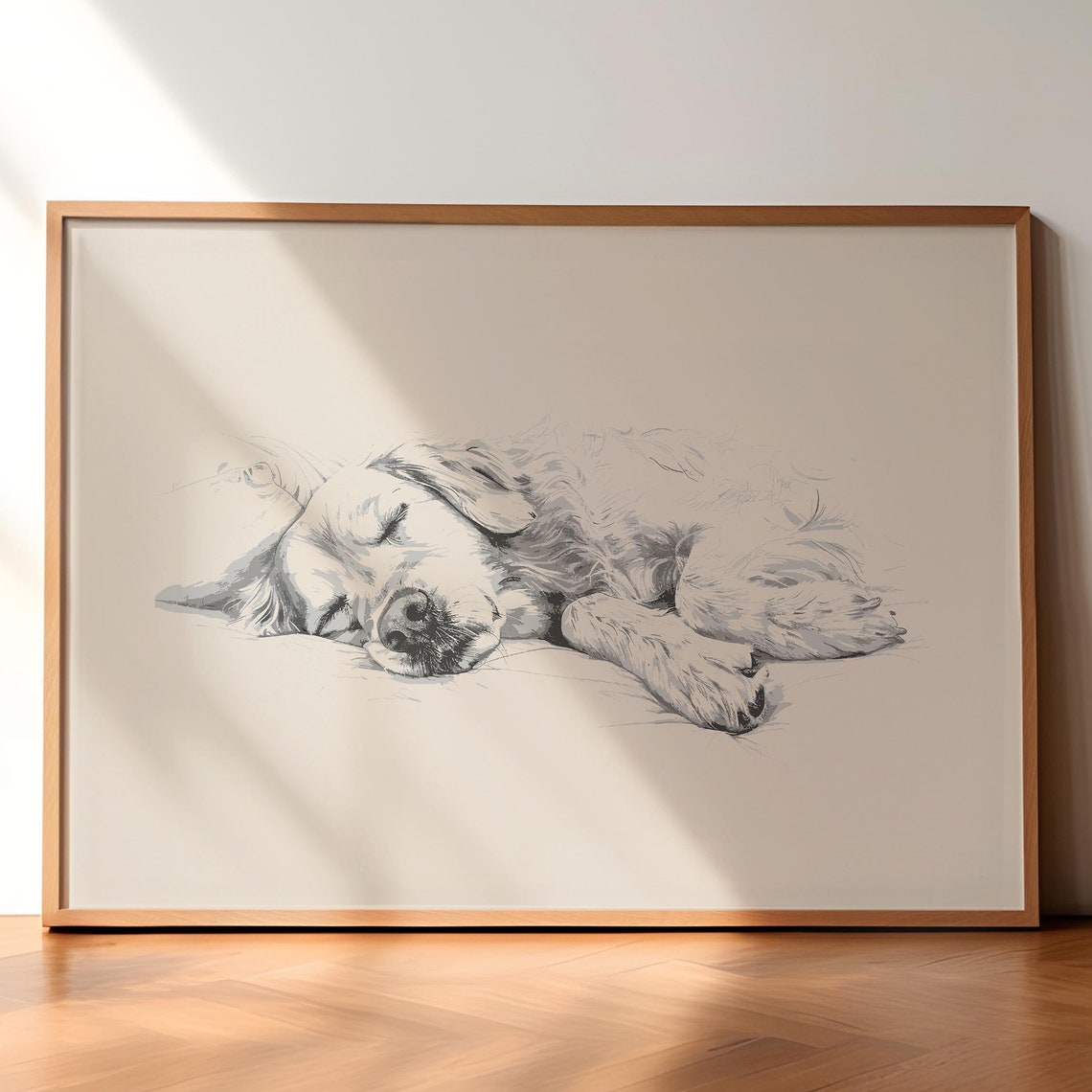 Sleeping Golden Retriever Print Dog Vintage Drawing Dog Wall Art Antique Vintage Painting Country Wall Art Dog Sketch Farmhouse Print
