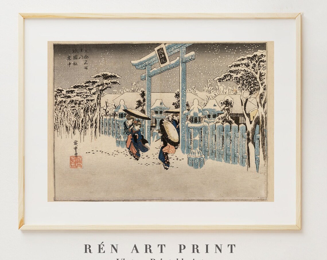 Japanese Shrine in Snow by Utagawa Hiroshige Woodblock Art Print