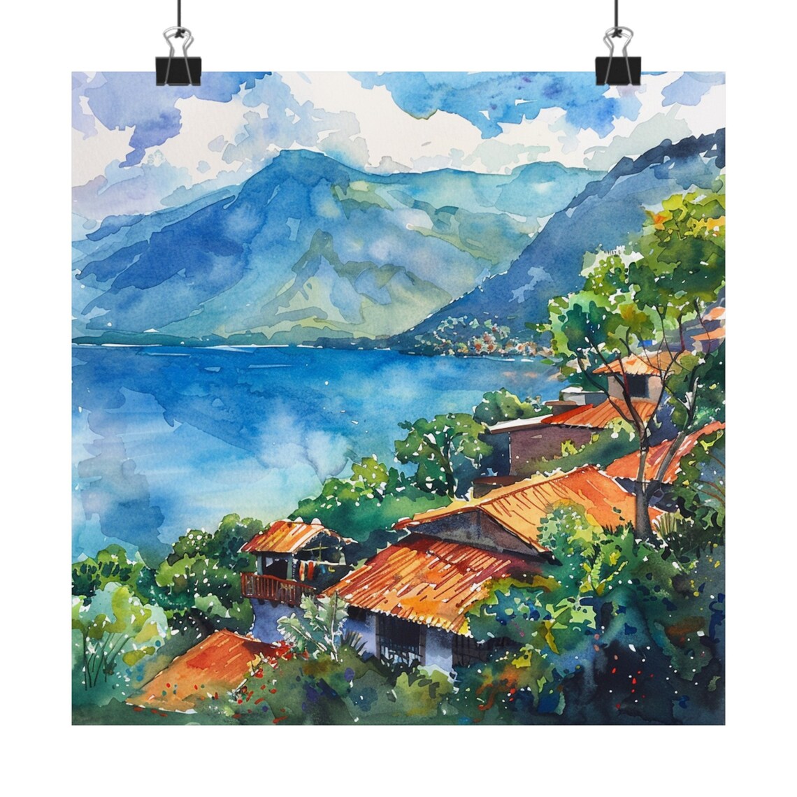 Lake Atitlan Travel Poster, Guatemala Landscape