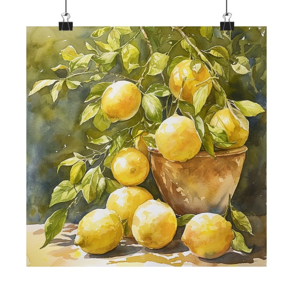 Italian Lemons Kitchen Art Print Lemon Plant Still Life Italy Farmhouse Decor Watercolor Painting Fruit Wall