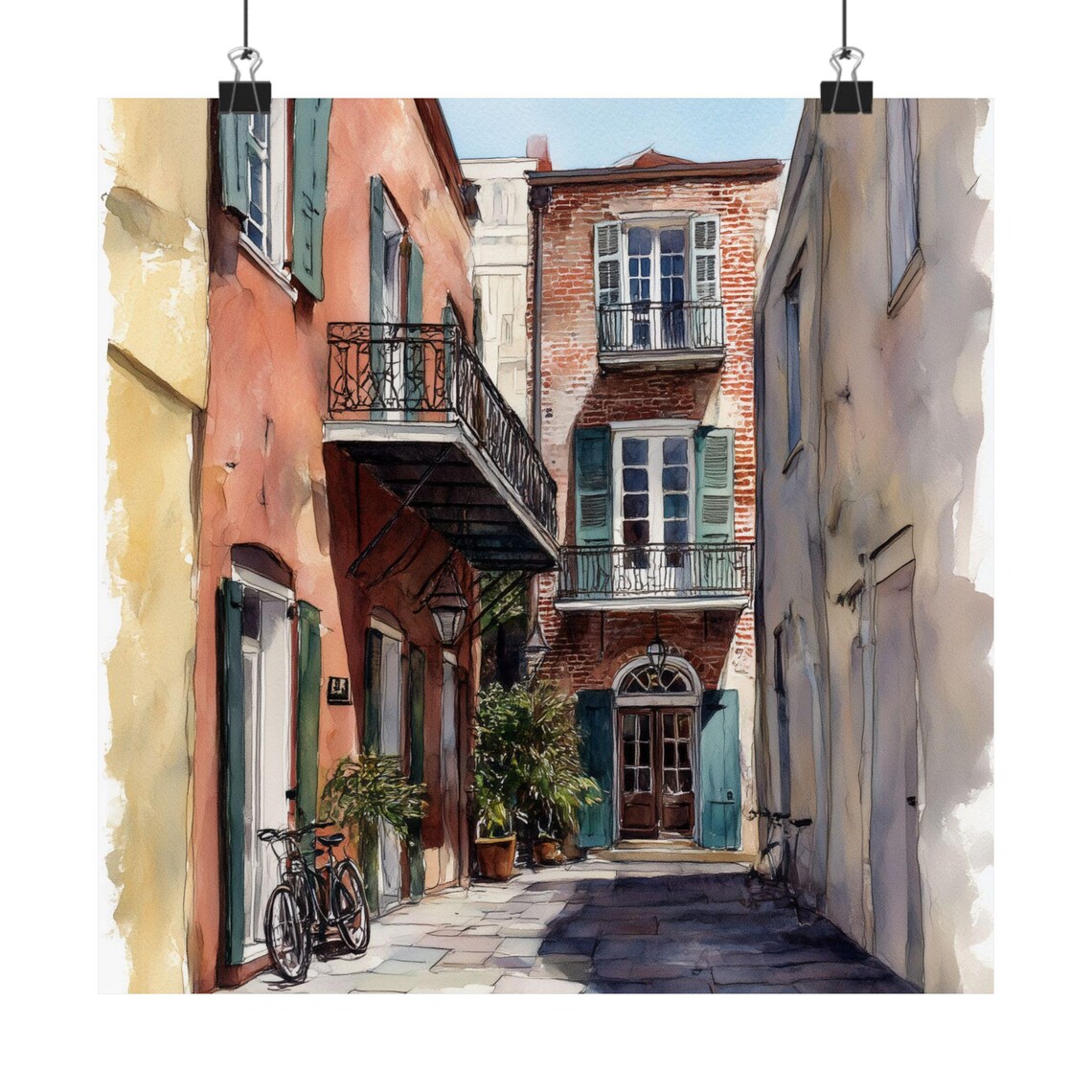 New Orleans Pirates Alley French Quarter Balcony Watercolor Poster