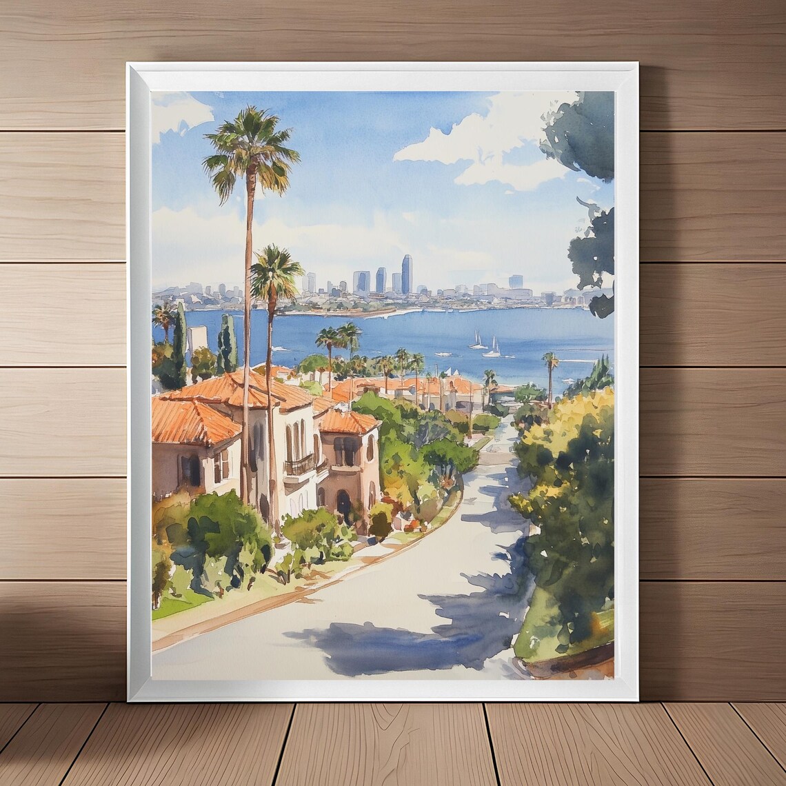 San Diego Coastal Watercolor Travel Poster