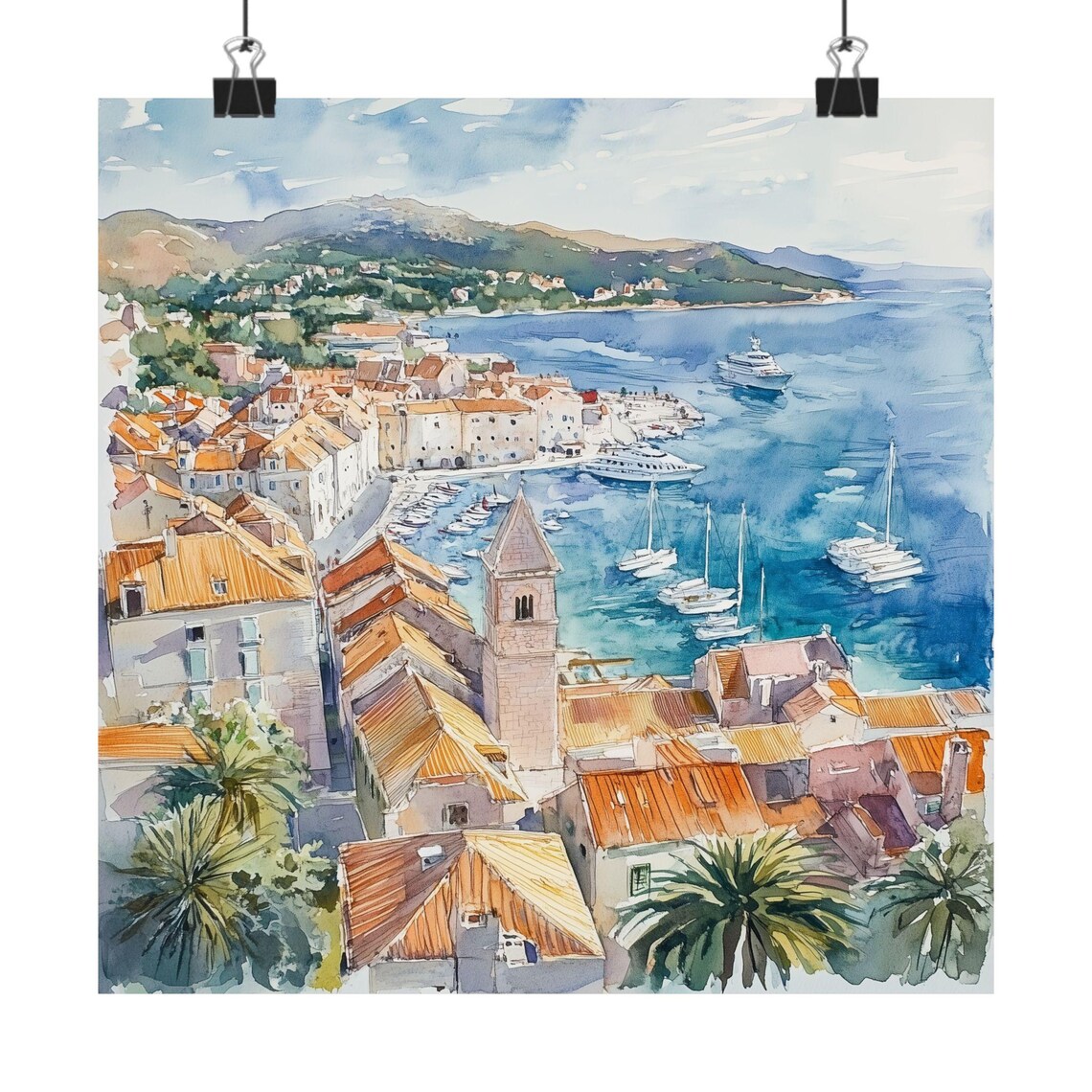 Croatia Painting Split Harbor Seascape Travel Poster
