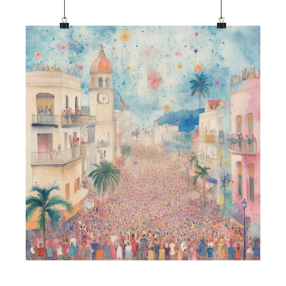 Barranquilla Carnival Colombia Street Festival Watercolor Poster