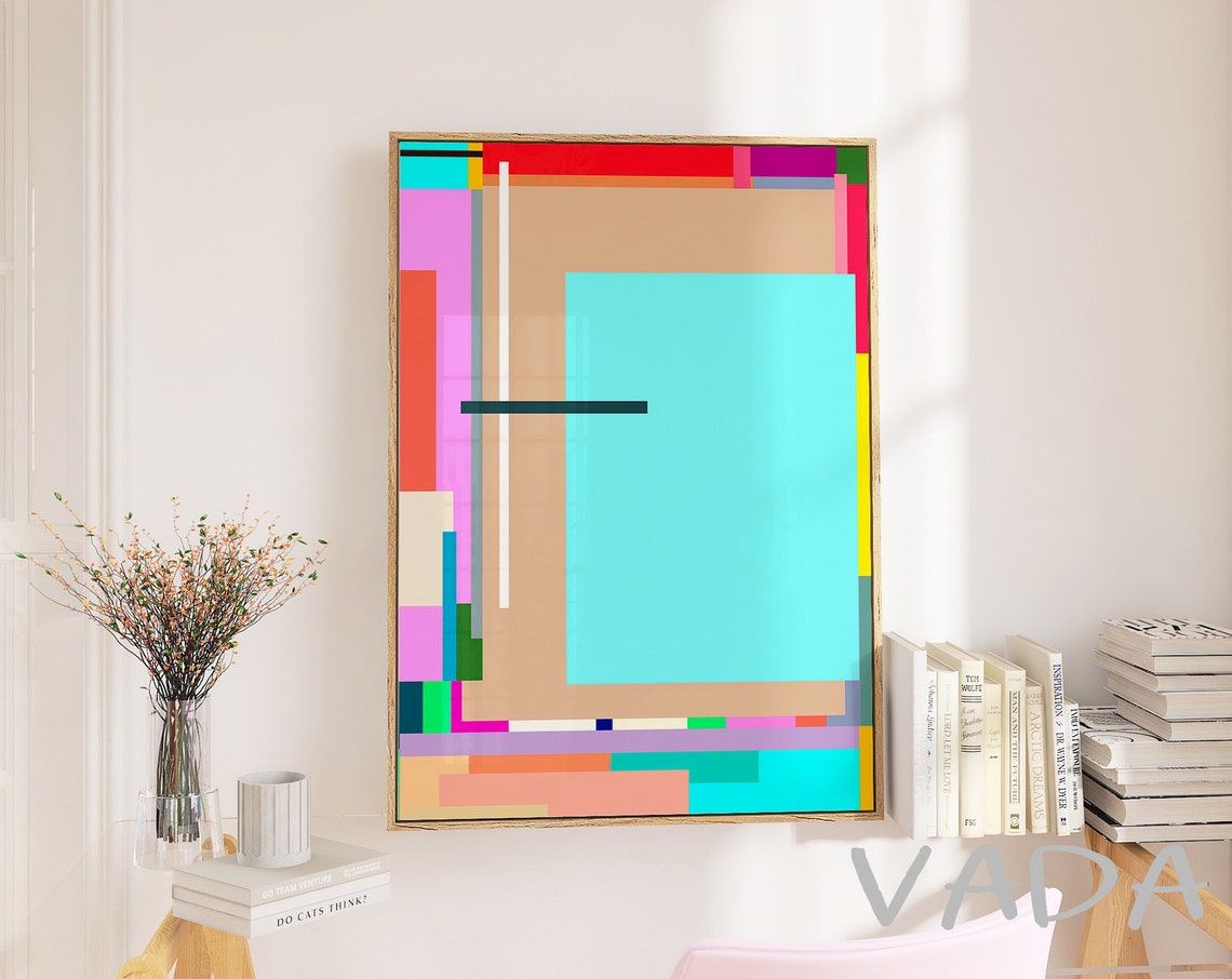 Light Blue Abstract Art Minimalist Wall Art Abstract Painting Geometric Modern Instant Wall Decor