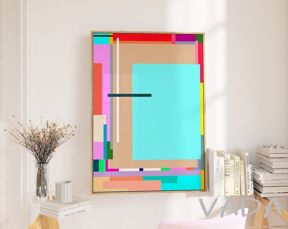 Light Blue Abstract Art Minimalist Wall Art Abstract Painting Geometric Modern Instant Wall Decor