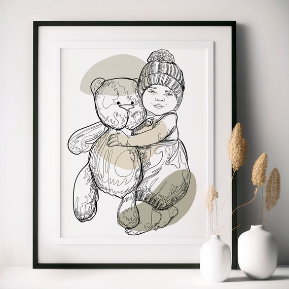 Personalized Newborn Line Art Drawing Custom Portrait For Family Newborn Gift For New Mom Mothers Day Gift Idea