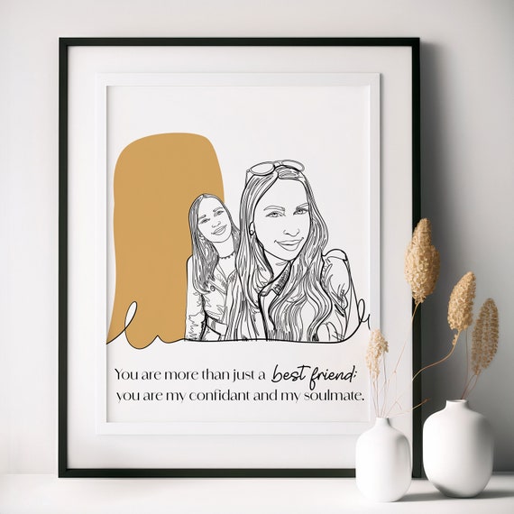 Custom Line Drawing Best Friend Birthday Personalized Gift Custom Portrait Gift For Best Friend Line Art Gift For Her