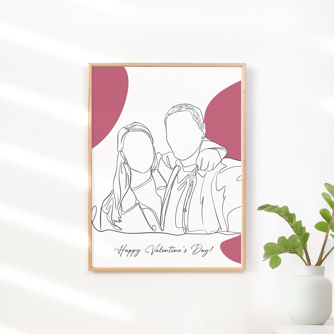 Joyful Couple Selfie Line Portrait with Radiant Heart Poster - Image 3