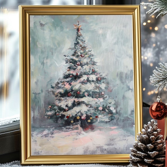 Watercolour Christmas Tree Print Vintage Fir Tree Poster Christmas Wall Decor Pine Tree Print Fir Tree In The Snow Moody Neutral