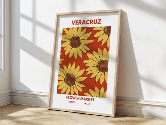 Flower Market Veracruz Print Mexico Travel Art Large Modern Poster Botanical Wall Art Green Wall Art Trendy Wall Art