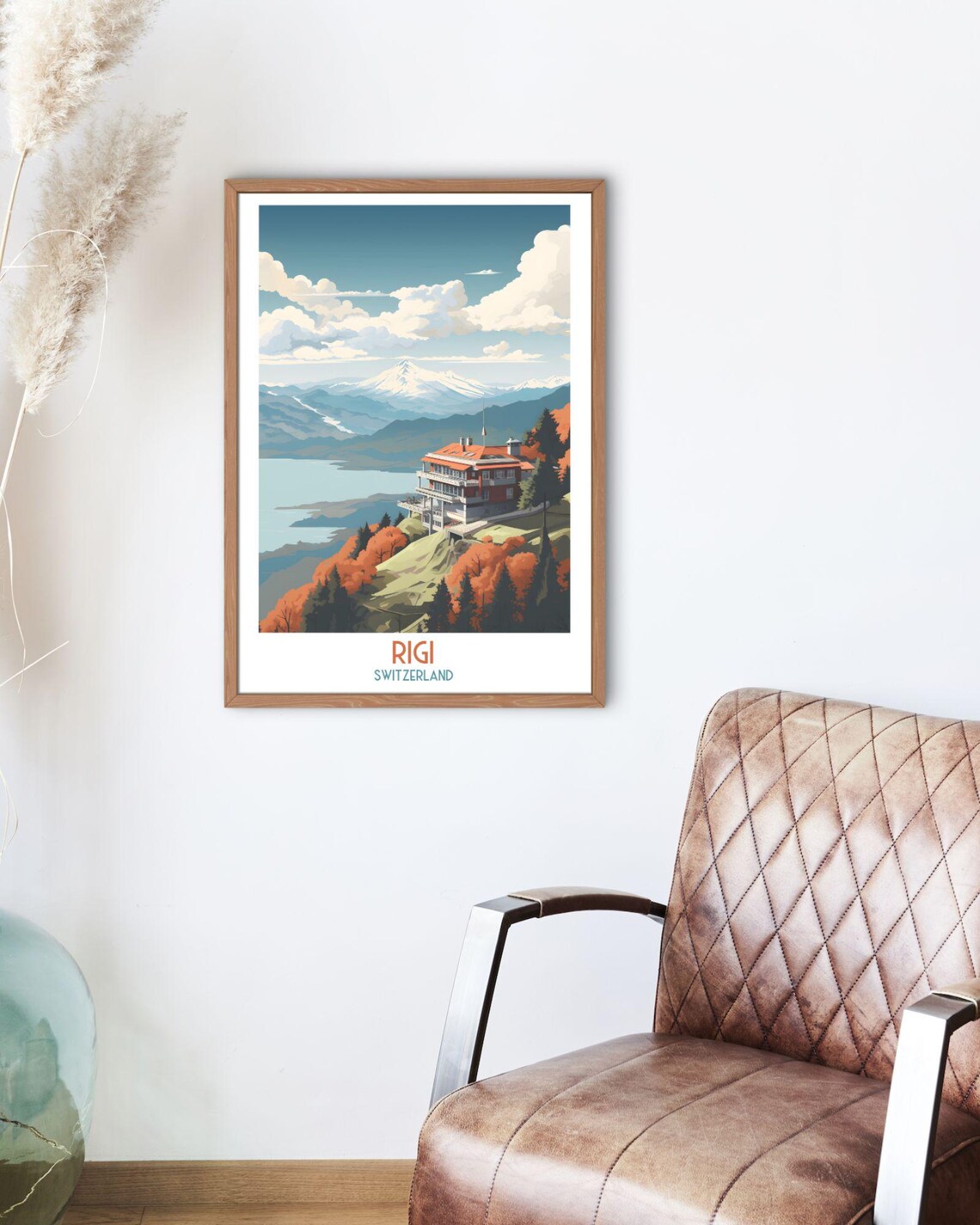 Rigi Switzerland Mountain Hotel Above Lake and Snow Peaks Print - Image 2