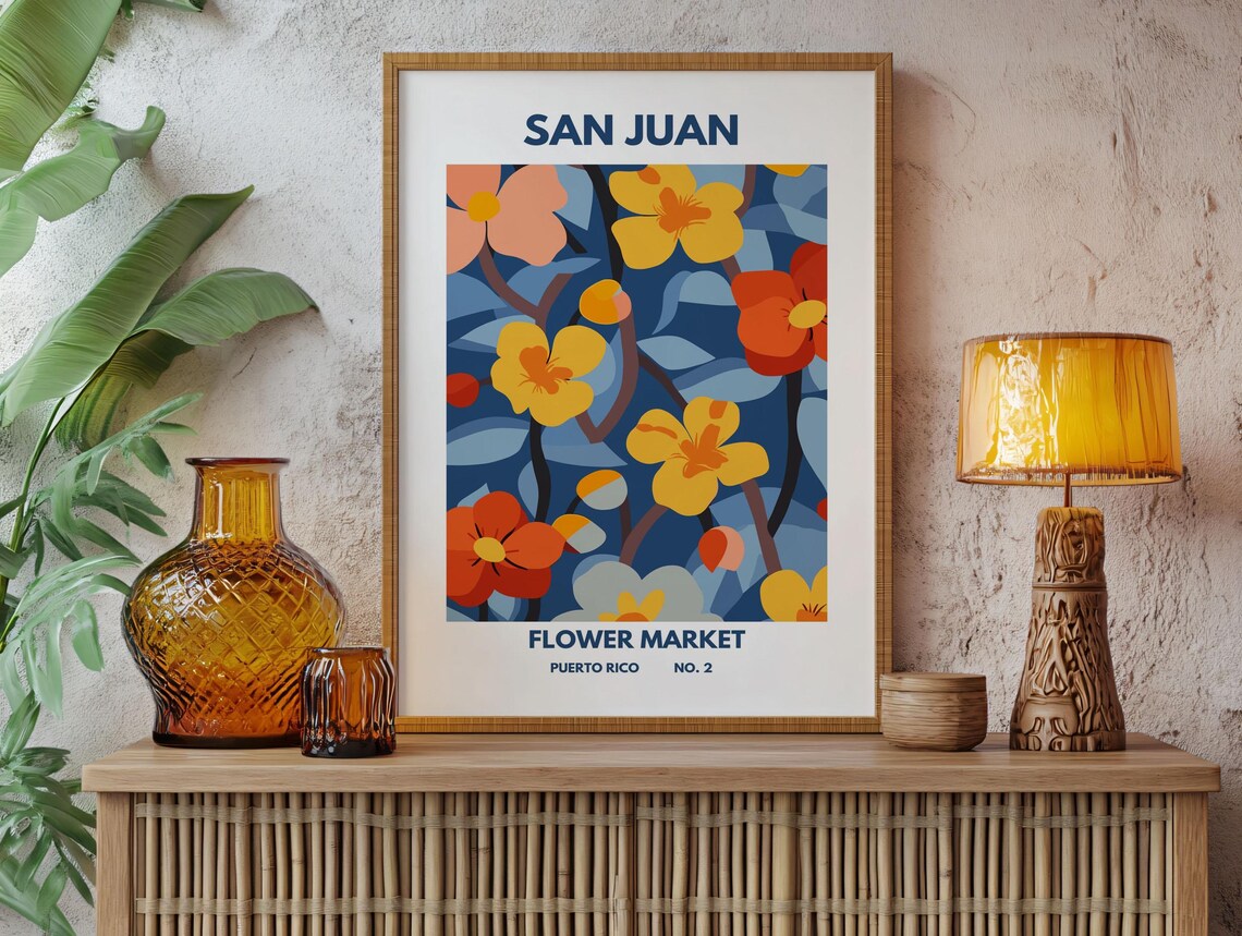 Flower Market San Juan Print Puerto Rico Travel Art Large Modern Poster Botanical Wall Art Green Wall Art Trendy Wall Art - Image 2