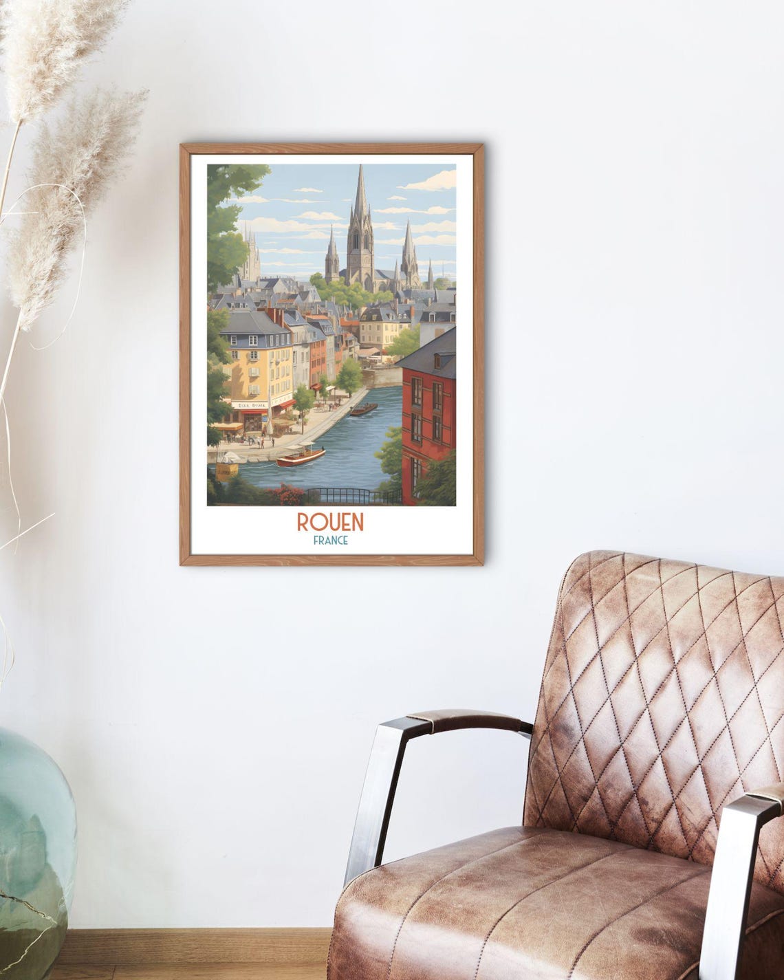 Rouen France Cathedral Spire Over River Old Town Travel Art Print - Image 2