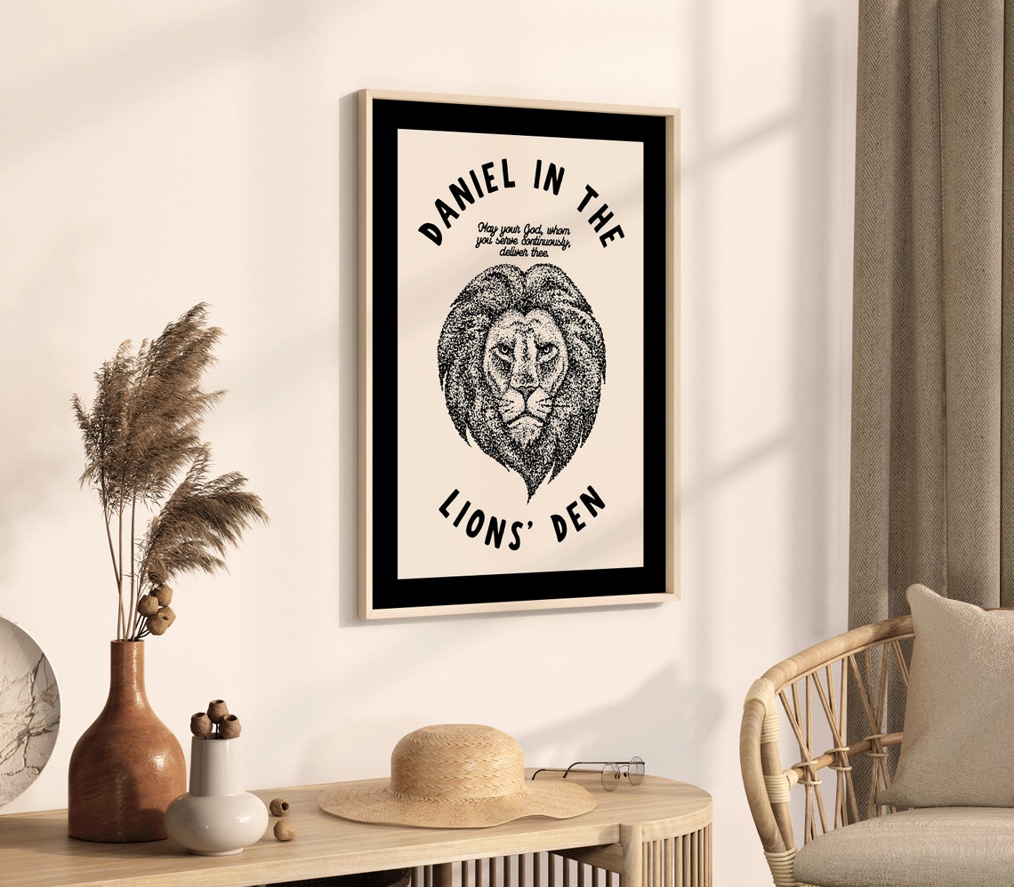 Daniel In The Lions' Den Stippled Lion Bible Verse Art Poster - Image 2
