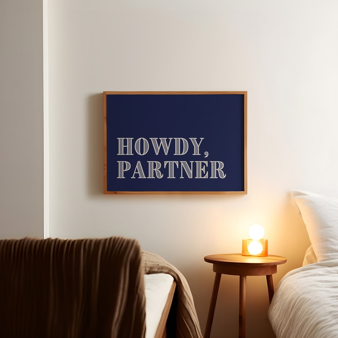 Howdy Partner Navy Blue Western Greeting Typography Quote Poster - Image 2