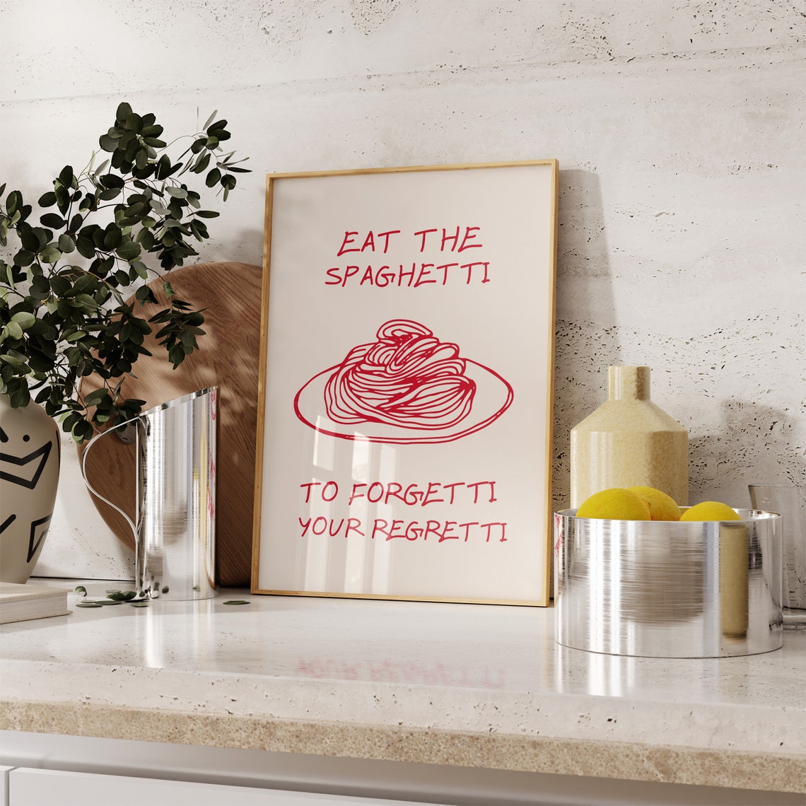 Eat The Spaghetti To Forgetti Your Regretti Funny Pun Poster - Image 4