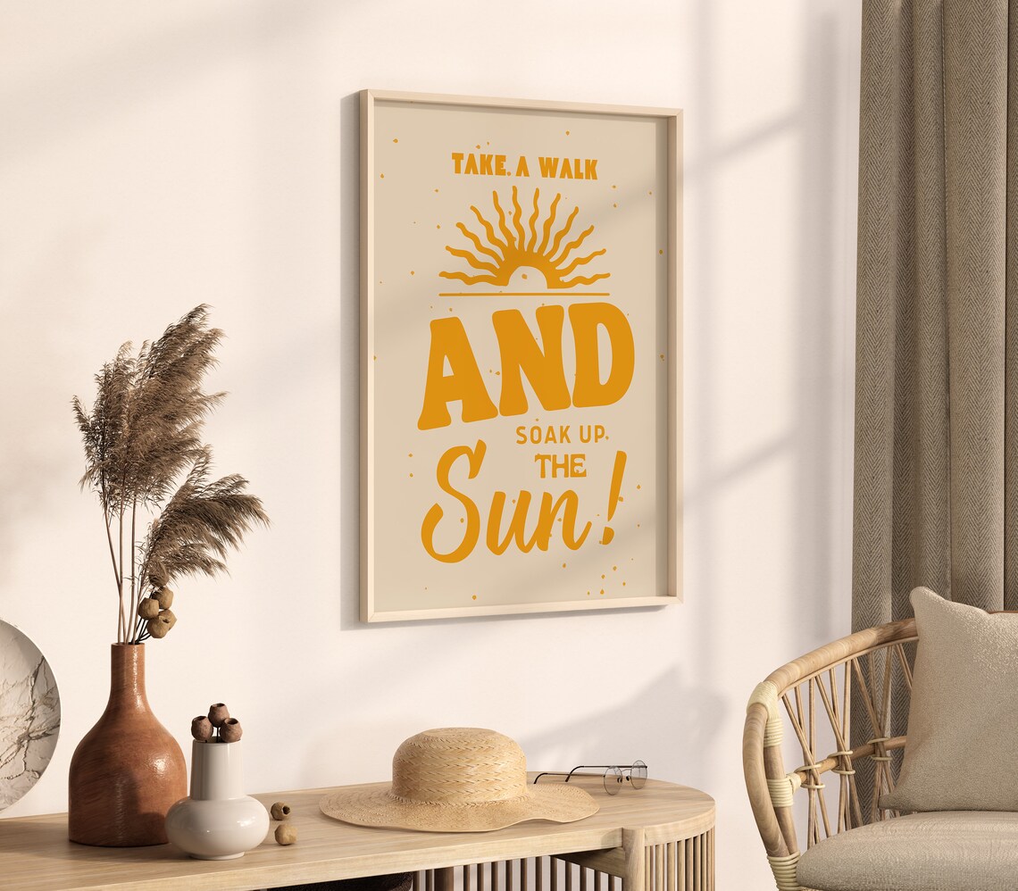 Yellow Retro Art Print Vintage Motivational Art Mental Health Poster Sun Quote Print Vintage Wall Art Retro Sun 1 Print - Image 3