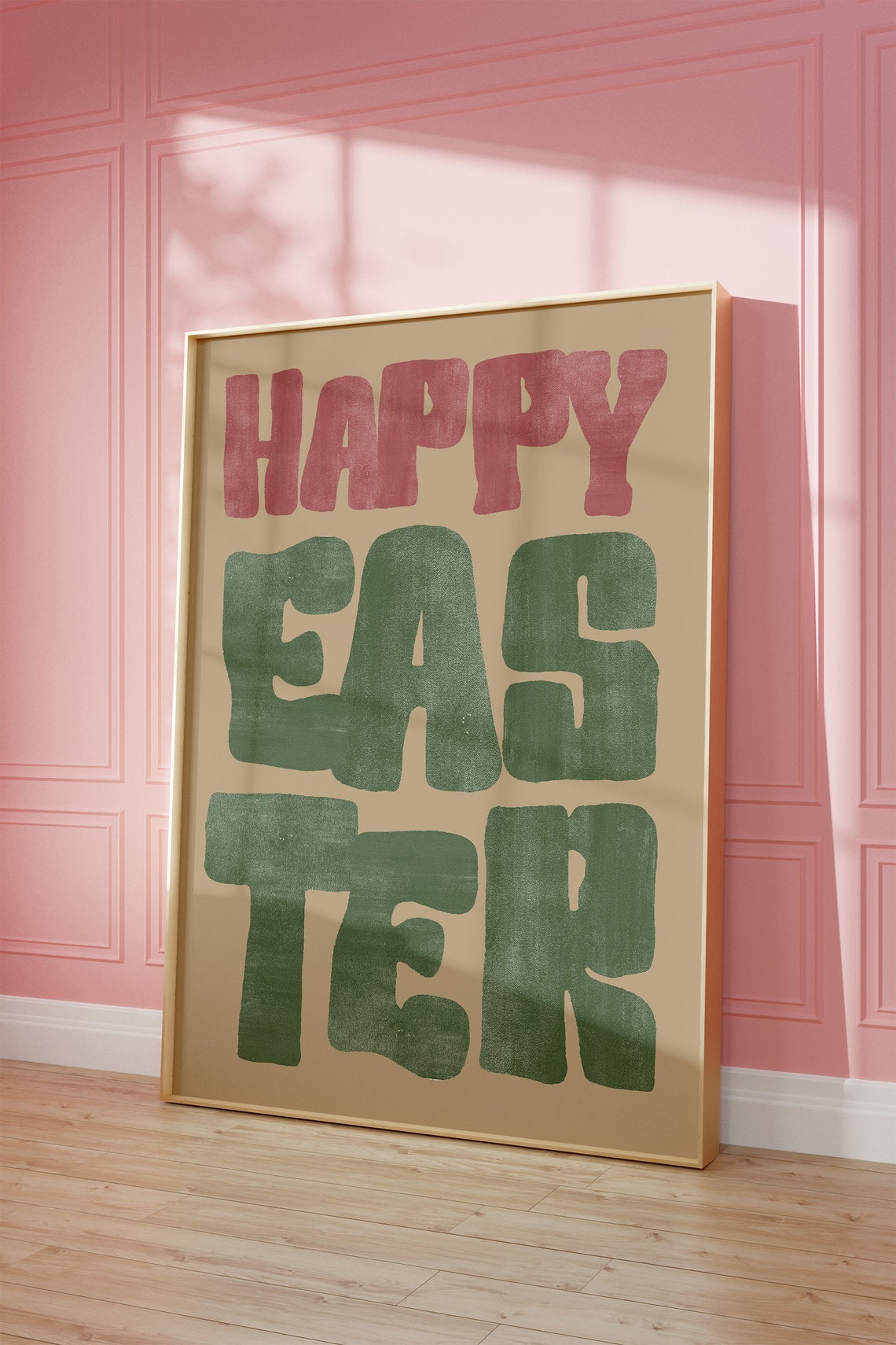 Happy Easter Bold Chunky Two Tone Retro Lettering Beige Poster