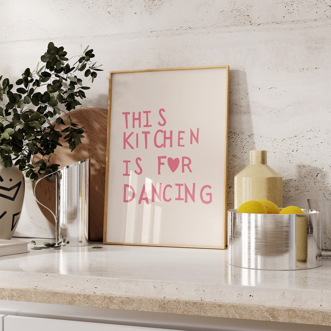 This Kitchen Is For Dancing Pink Heart Typography Kitchen Print - Image 3