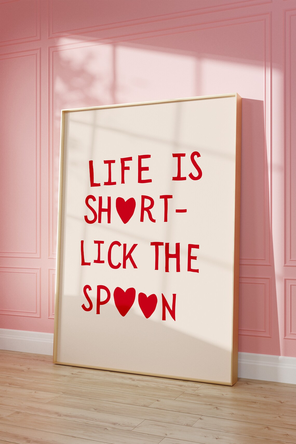 Life Is Short Lick the Spoon Red Heart Letter Baking Quote Poster - Image 2