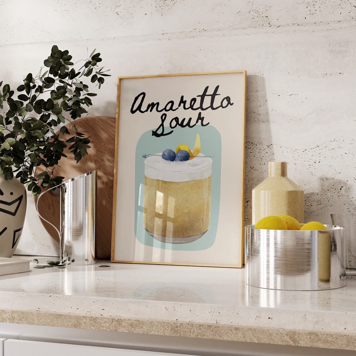 Amaretto Sour Watercolor Cocktail Bar Cart Drink Decor Poster - Image 2