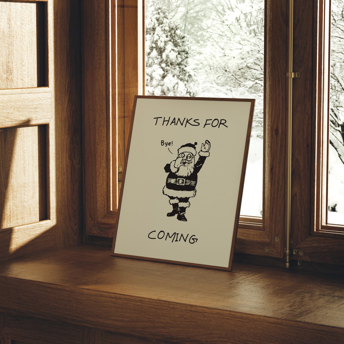 Thanks For Coming Waving Santa Funny Vintage Christmas Poster - Image 4
