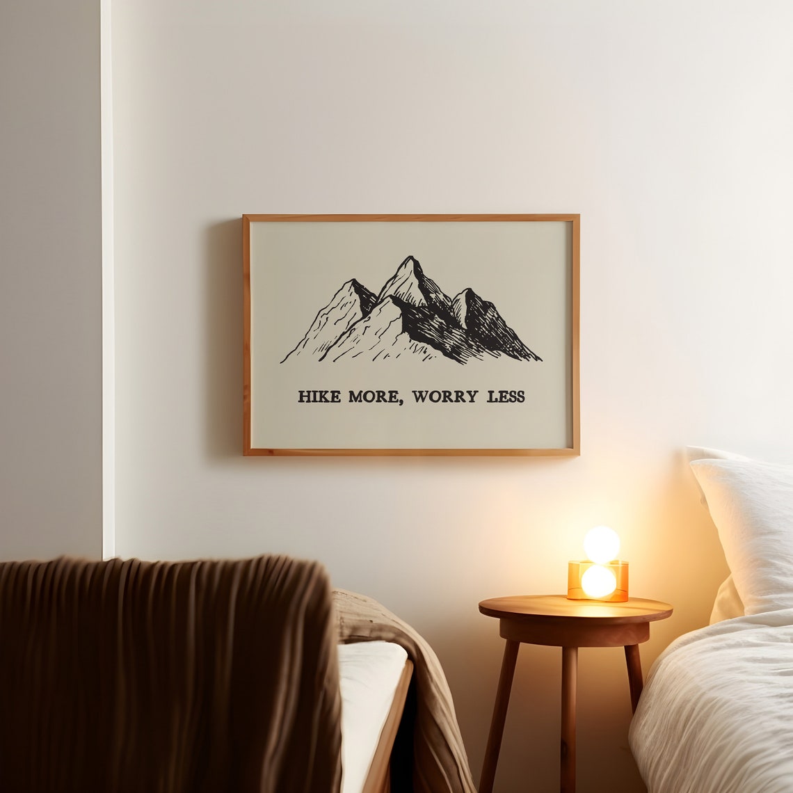 Hike More Worry Less Mountain Sketch Vintage Hiker Quote Poster - Image 2