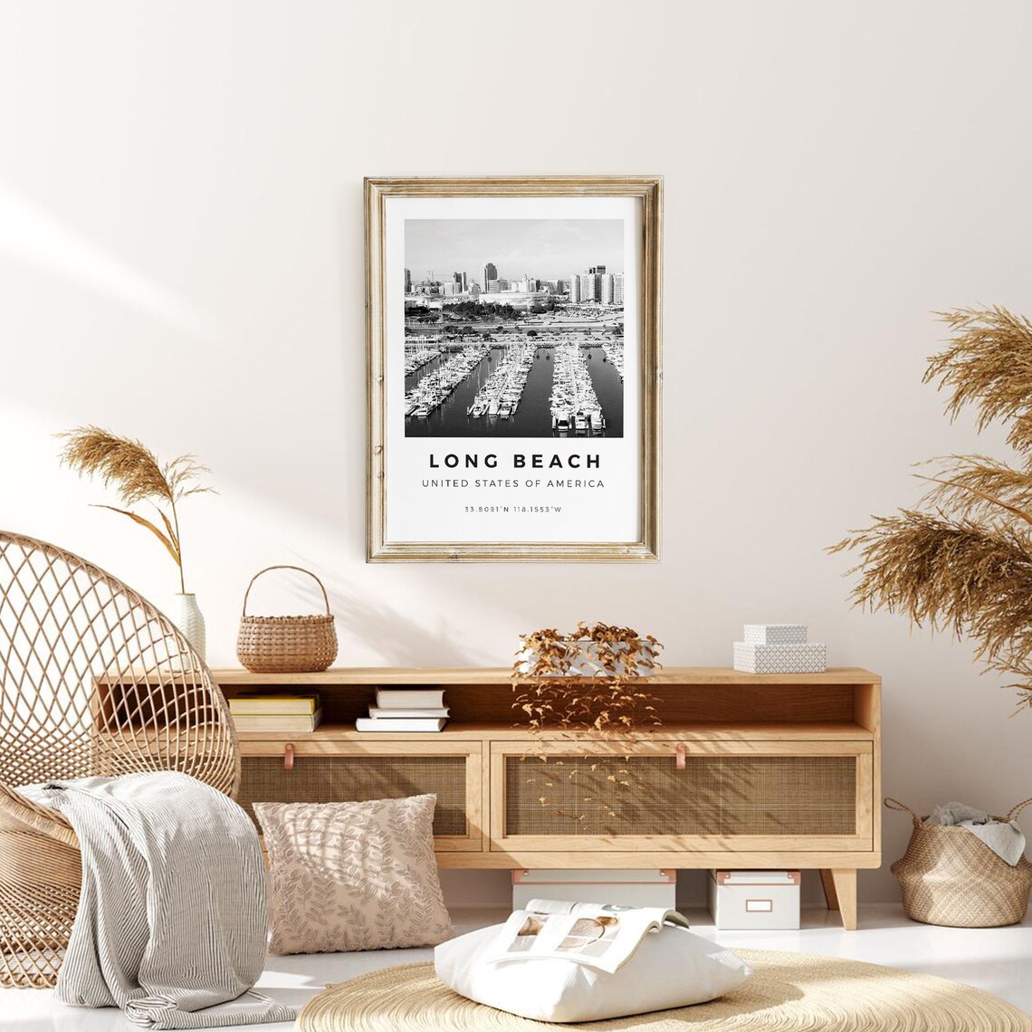 Long Beach Black And White Travel Poster Print - Image 3
