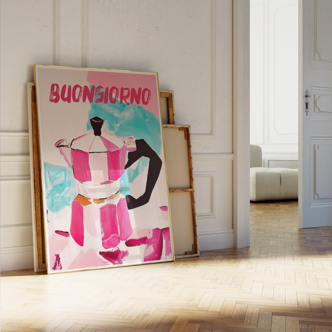 Buongiorno Pink Moka Pot Italian Coffee Abstract Style Art Poster - Image 5