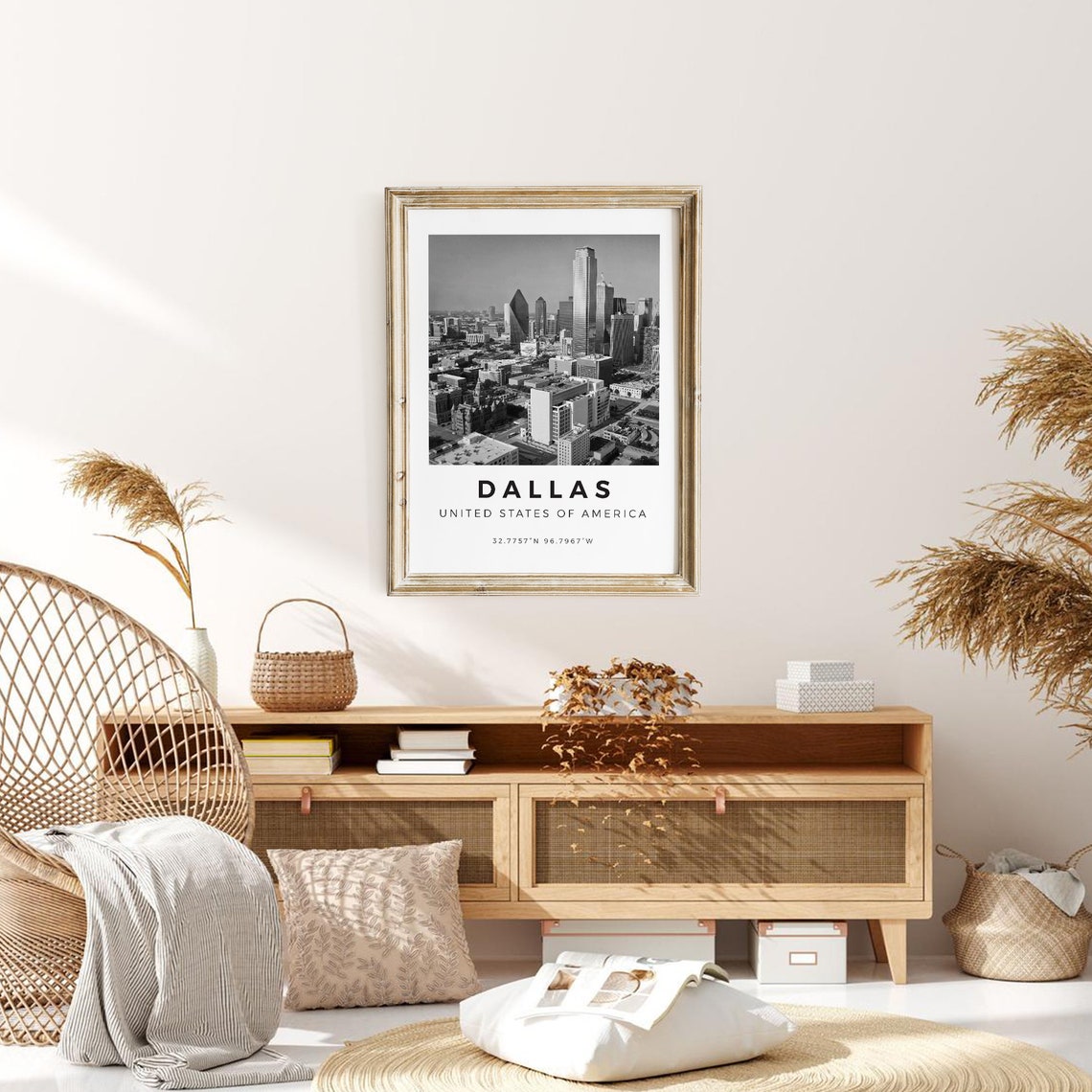 Dallas Texas Black White Skyline Photography Coordinates Poster - Image 3