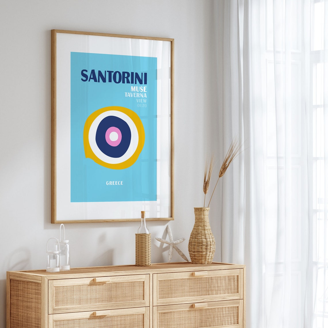 Santorini Greece Evil Eye Taverna Ouzo Blue Travel Souvenir Art Poster - Image 5
