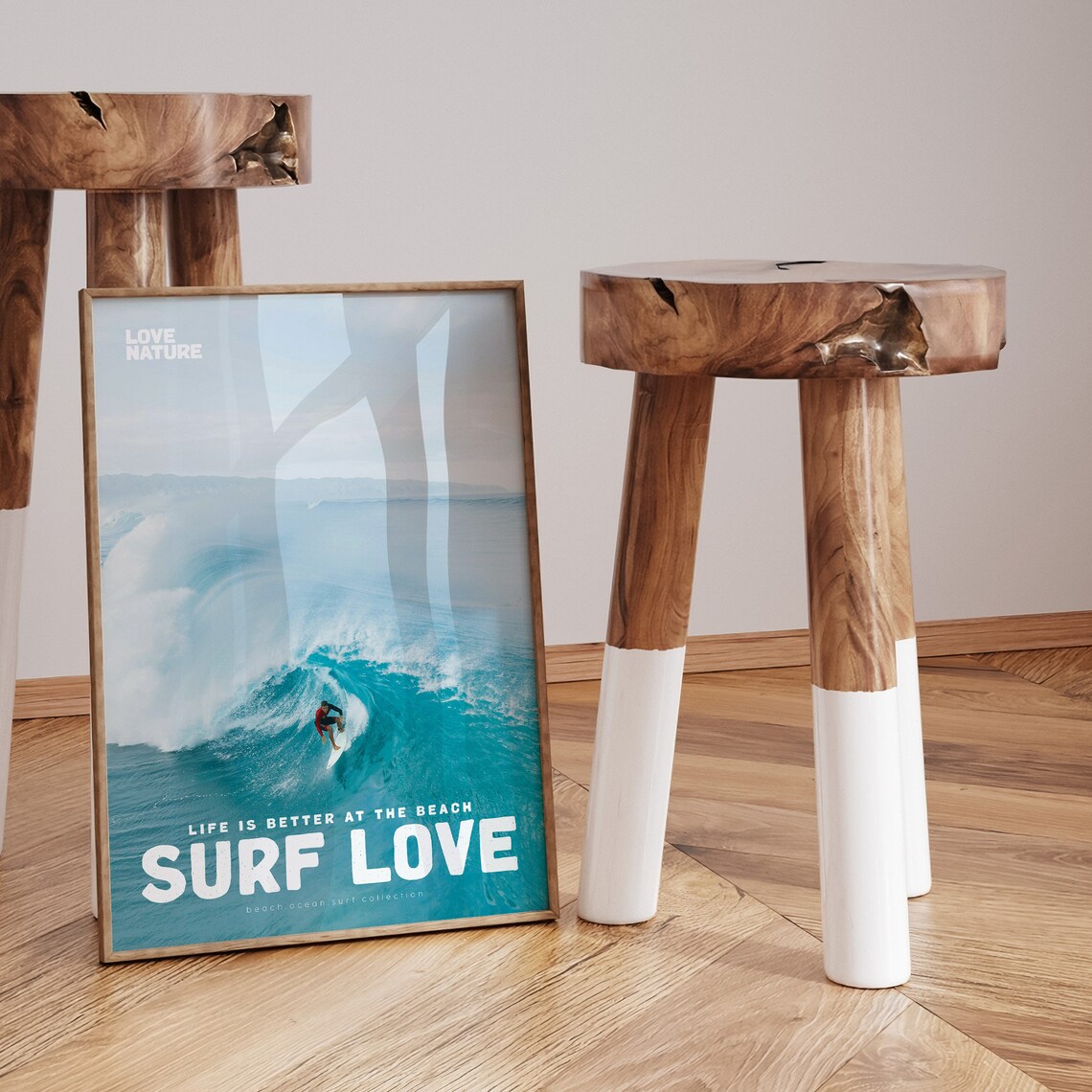 Surf Love Big Barrel Wave Surfer Turquoise Ocean Surfing Poster - Image 2