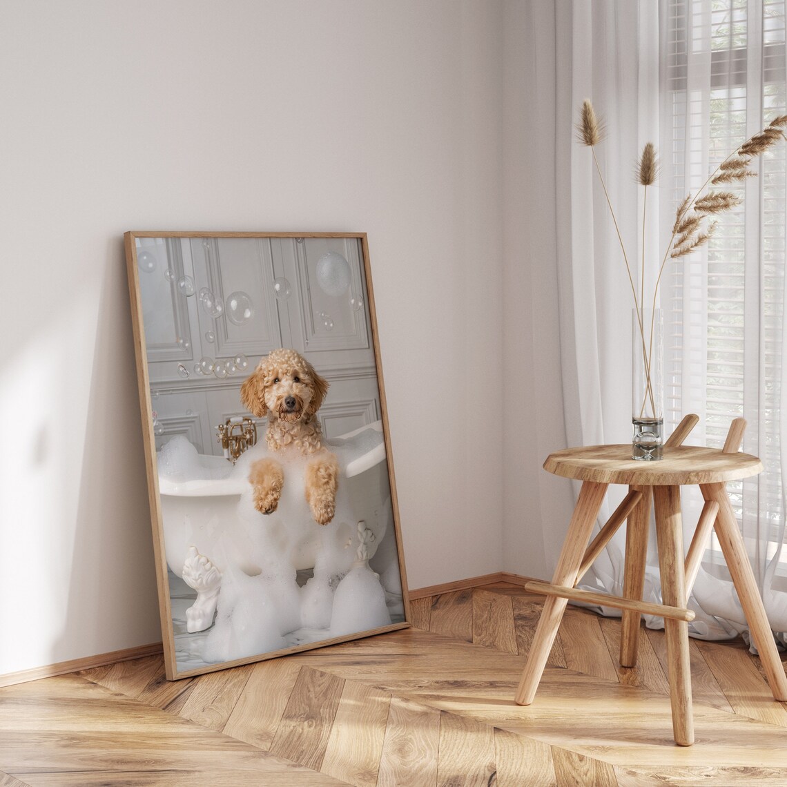 Goldendoodle on the Bath Funny Bathroom Art Print - Image 3