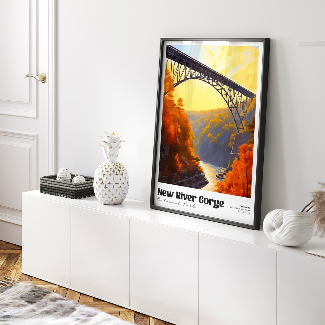 New River Gorge National Park Bridge Sunset Vintage Travel Poster - Image 2