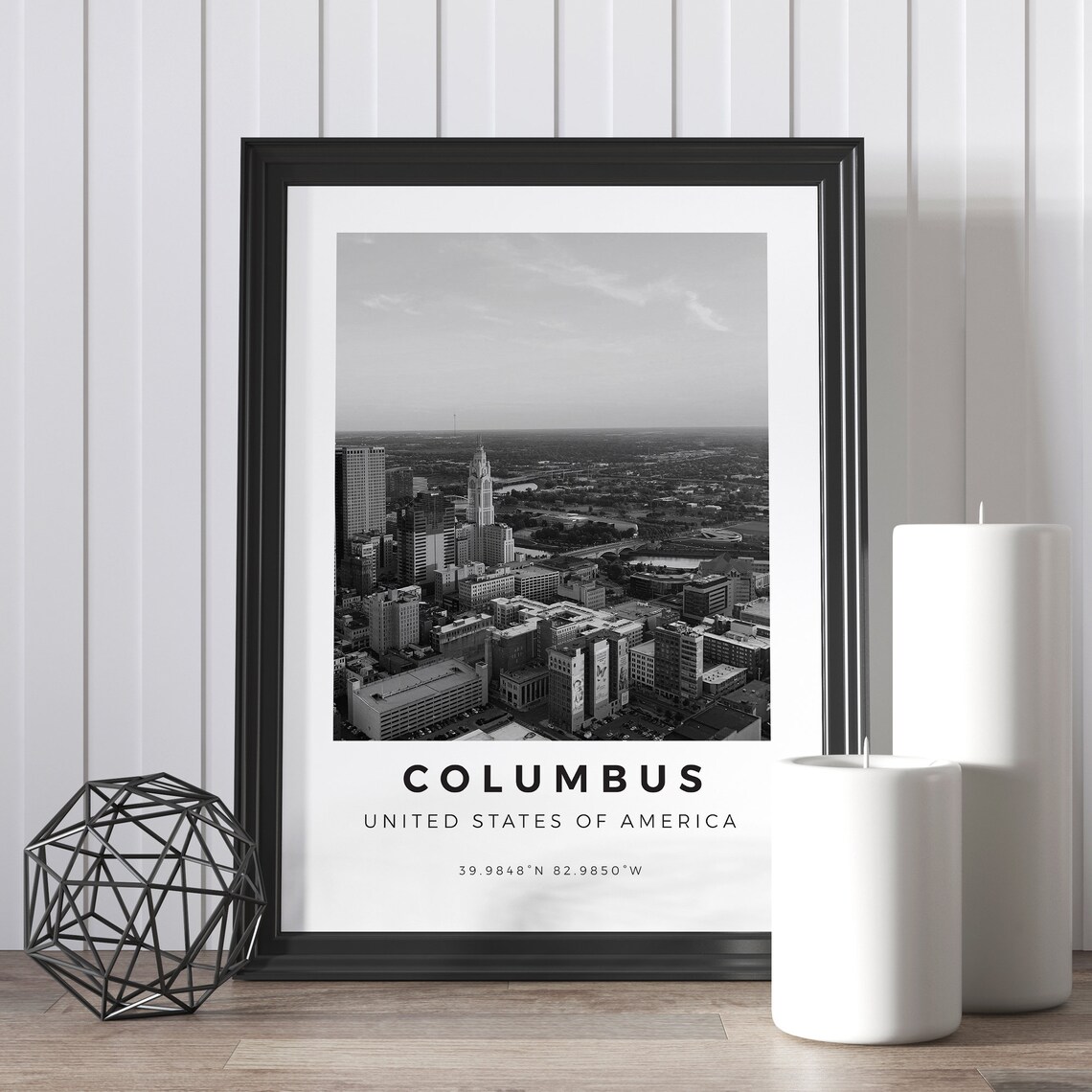 Columbus United States Black and White Aerial Skyline Photo Art Poster