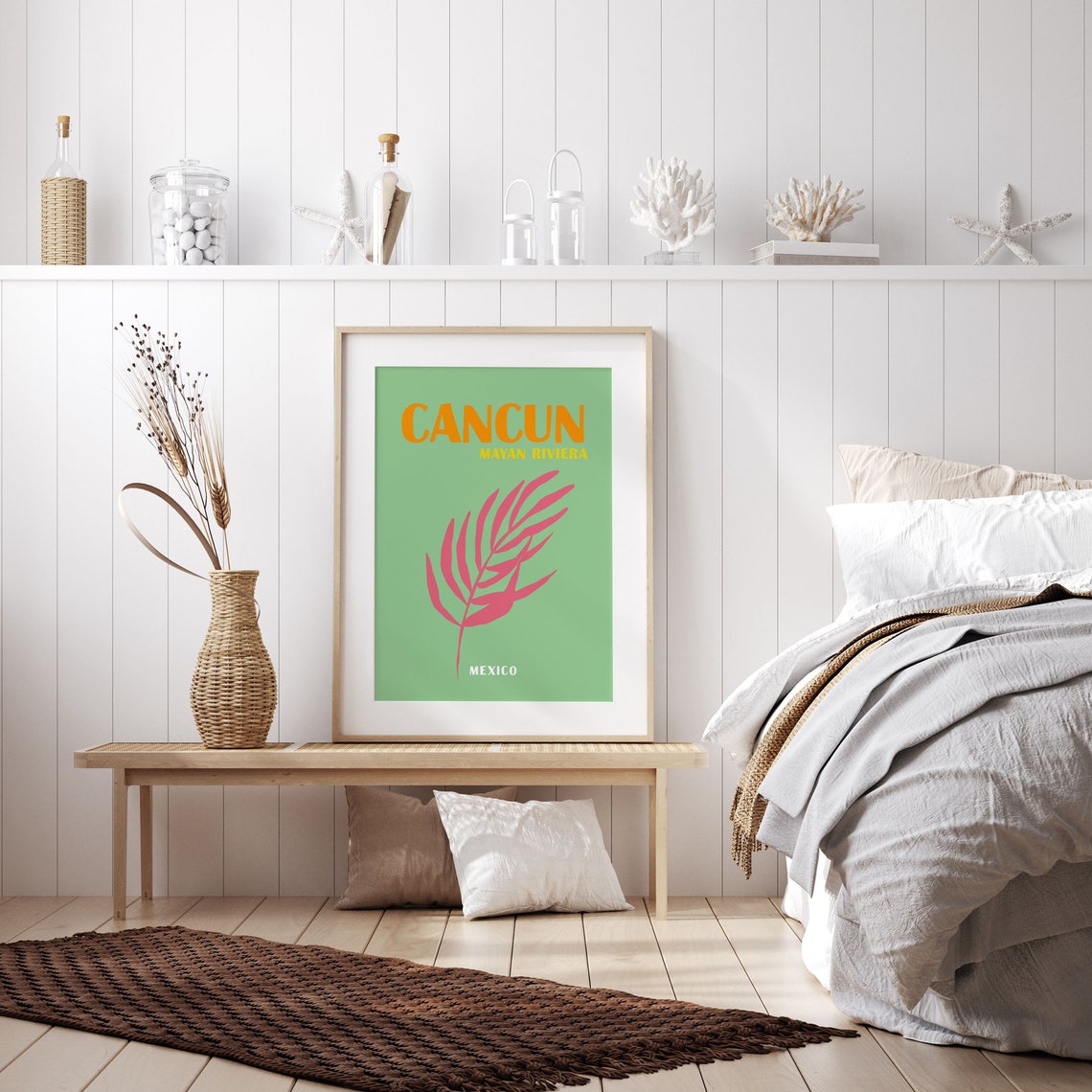 Cancun Mayan Riviera Mexico Pink Palm Leaf Tropical Travel Art Poster - Image 2