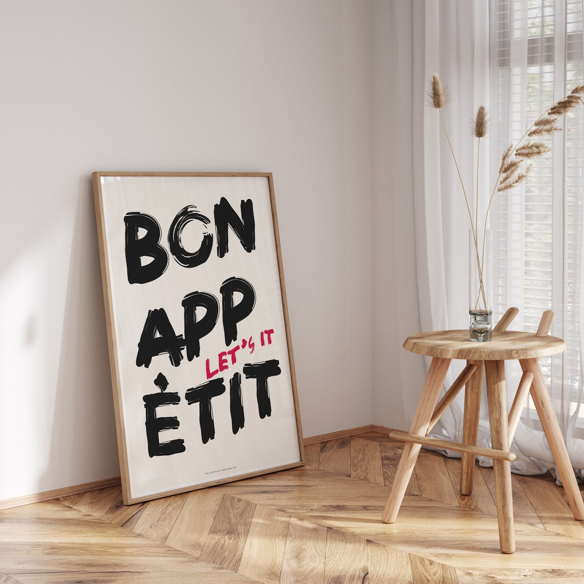 Bon Appetit Black Bold Brush Lettering Modern Kitchen Art Poster - Image 3