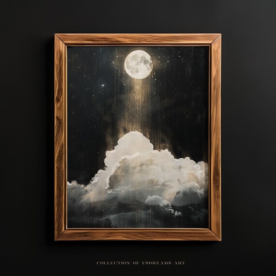 Gothic Full Moon Starry Night Sky Cloud Dark Mystic Art Poster