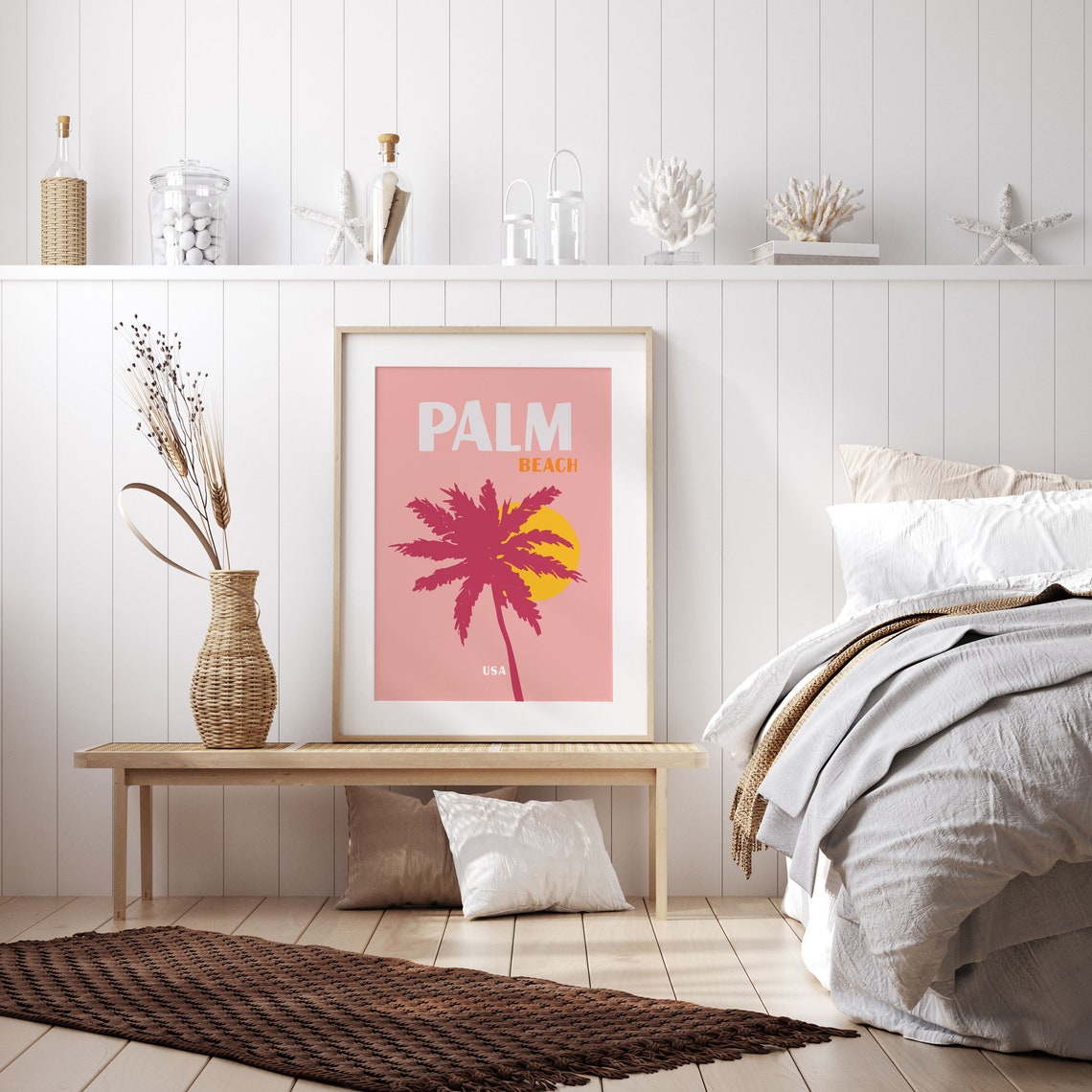 Palm Beach USA Pink Sunset Palm Tree Silhouette Coastal Art Poster - Image 2