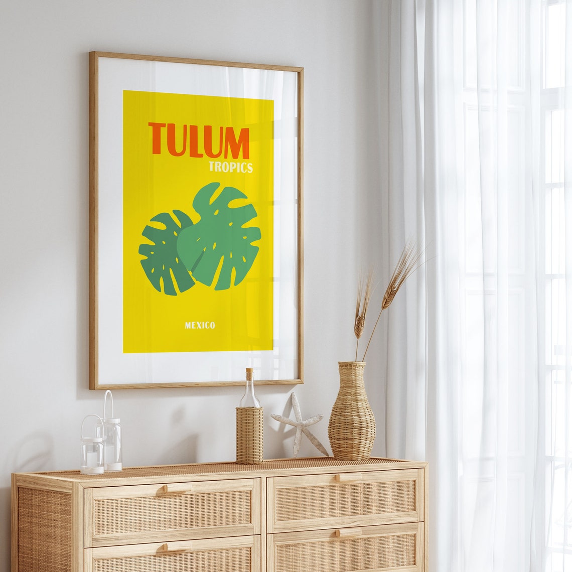 Tulum Tropics Mexico Yellow Monstera Leaf Bold Tropical Art Poster - Image 5
