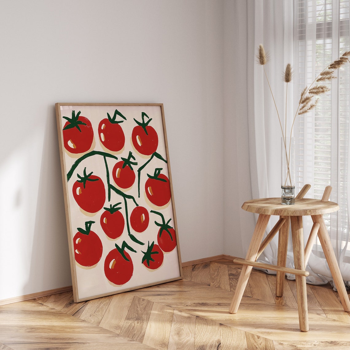 Red Cherry Tomatoes on the Vine Kitchen Illustration Art Poster - Image 3