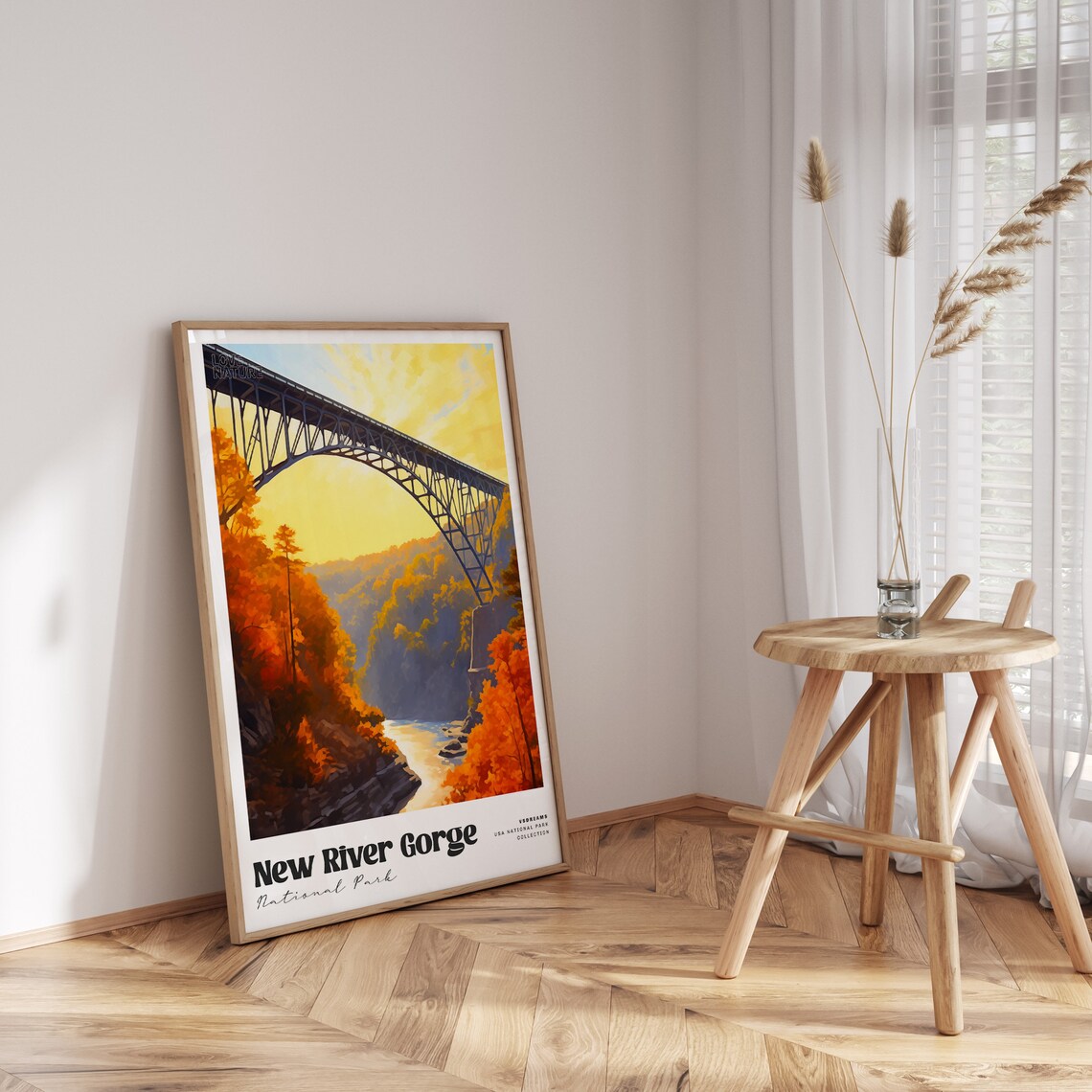 New River Gorge National Park Bridge Sunset Vintage Travel Poster - Image 4