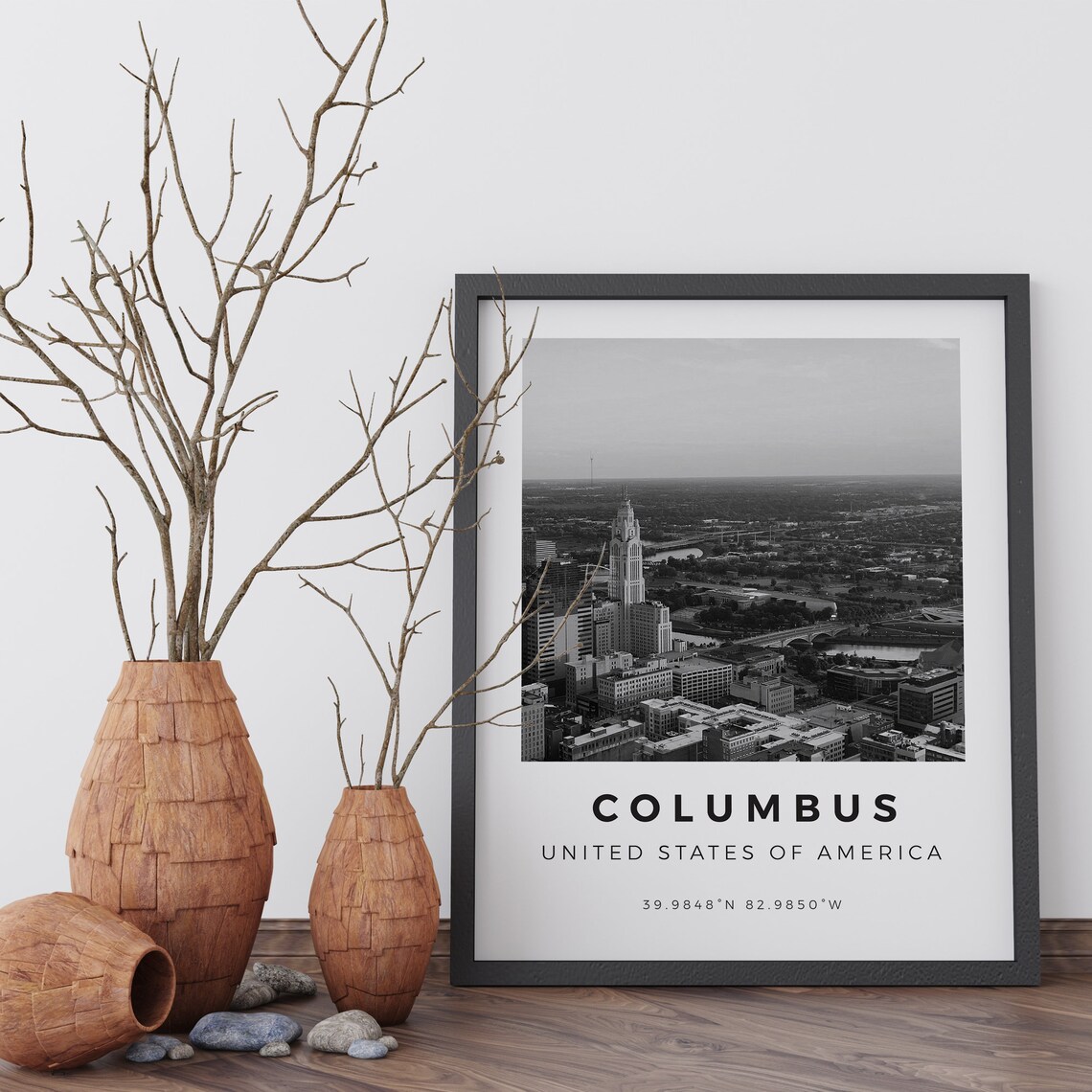 Columbus United States Black and White Aerial Skyline Photo Art Poster - Image 5
