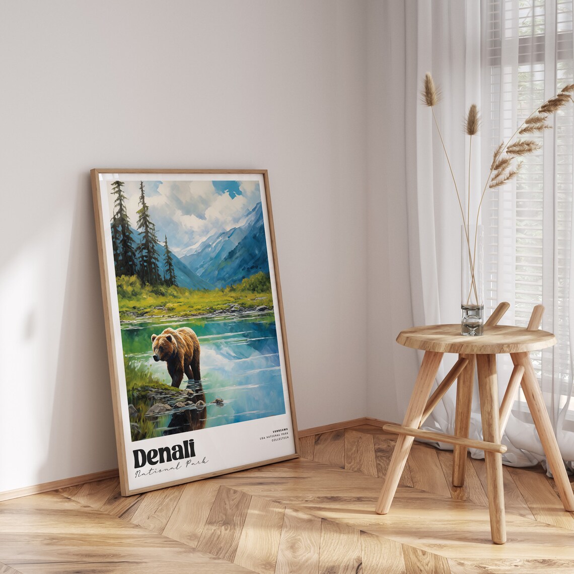 Denali National Park Grizzly Bear Mountain Lake Travel Poster - Image 4