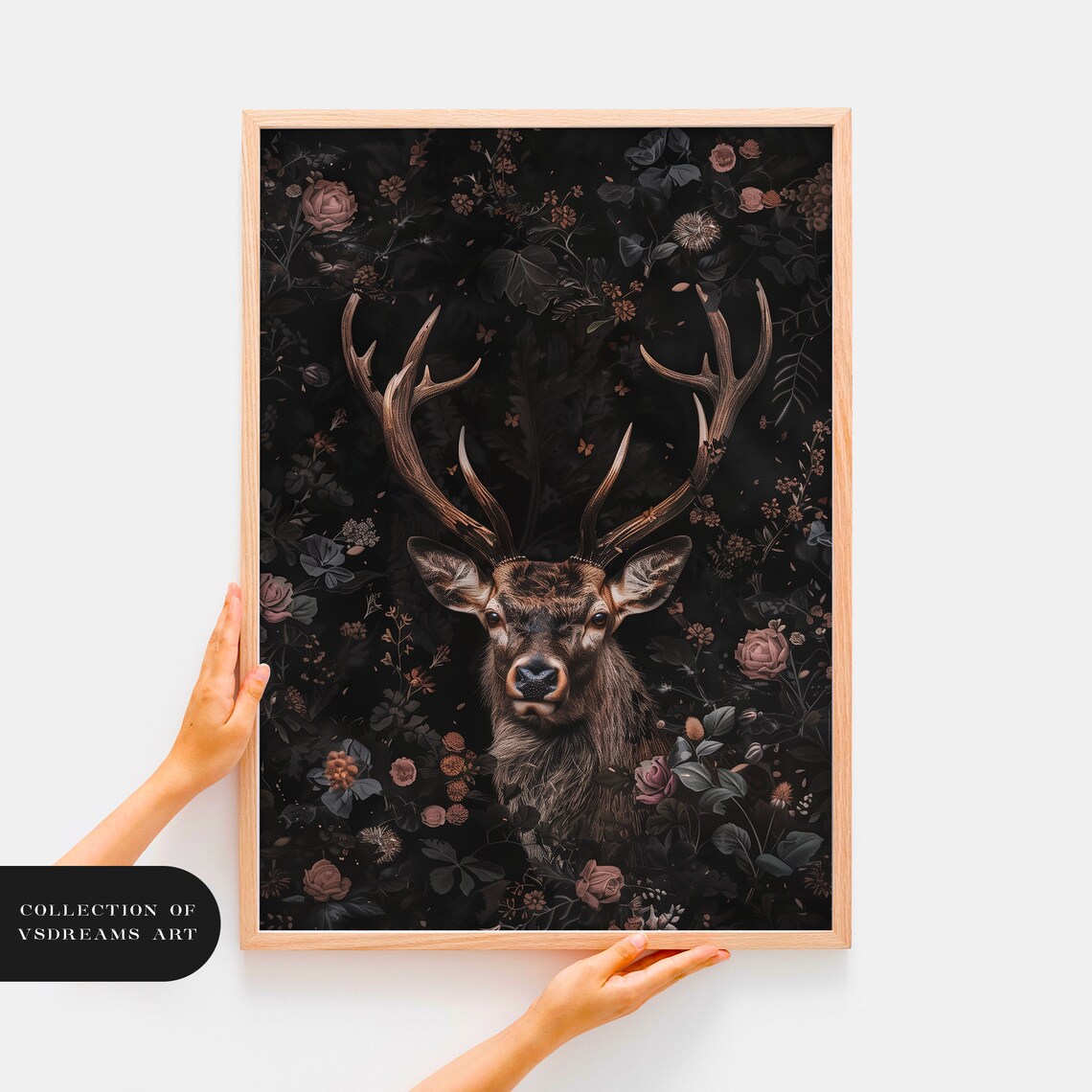 Majestic Stag Portrait Dark Floral Moody Botanical Painting Poster - Image 3