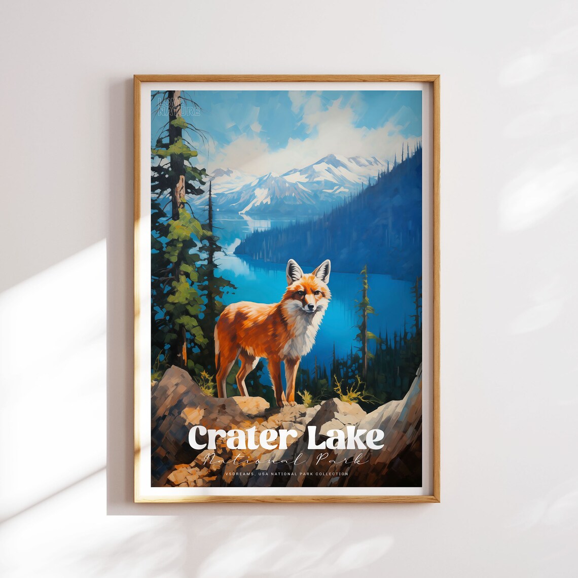 Crater Lake National Park Red Fox Lake Vintage Travel Poster